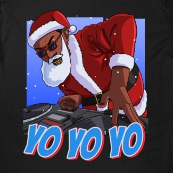 Hip Hop Dj Black S4nt4 Claus Christmas - Black S4nt4 Claus - Tee - Picture 3 of 3